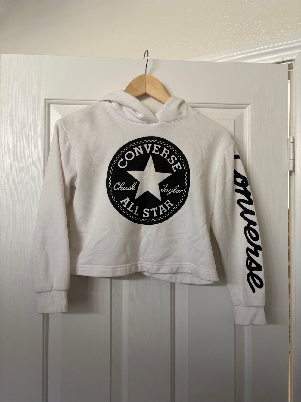 Converse White Cropped All Star Hoodie with Black Logo